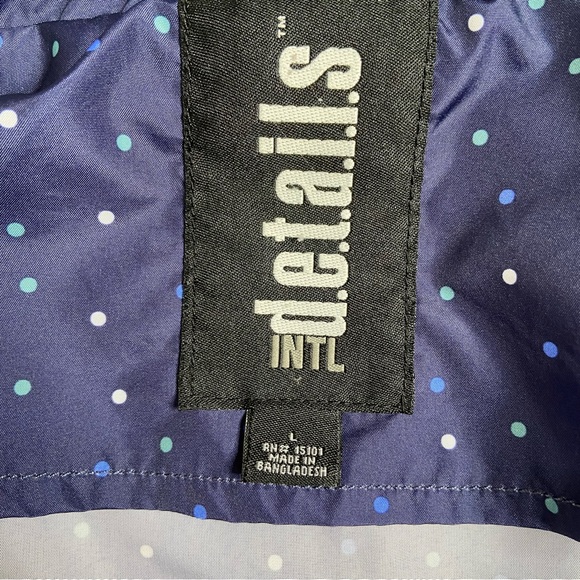 Details Intl Navy Mini Polkadot Packable Hooded Rain Jacket  Size Large - Picture 12 of 14